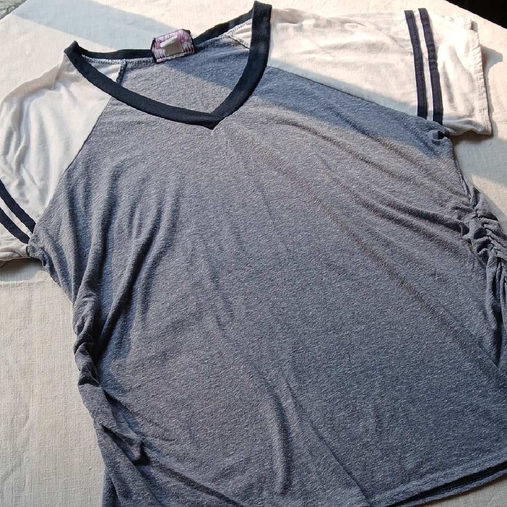 Blue and White V-Neck Shirt